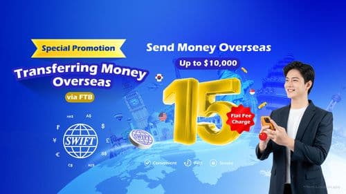 រីករាយជាមួយការផ្ទេរប្រាក់ទៅក្រៅប្រទេសរហូតដល់ ១០.០០០ ដុល្លារអាមេរិក ជាមួយកម្រៃសេវាត្រឹមតែ ១៥ ដុល្លារអាមេរិក តាមរយៈប្រព័ន្ធ SWIFT