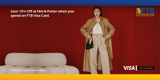 Save 15% Off at Net-A-Porter when you spend on FTB Visa Card.
